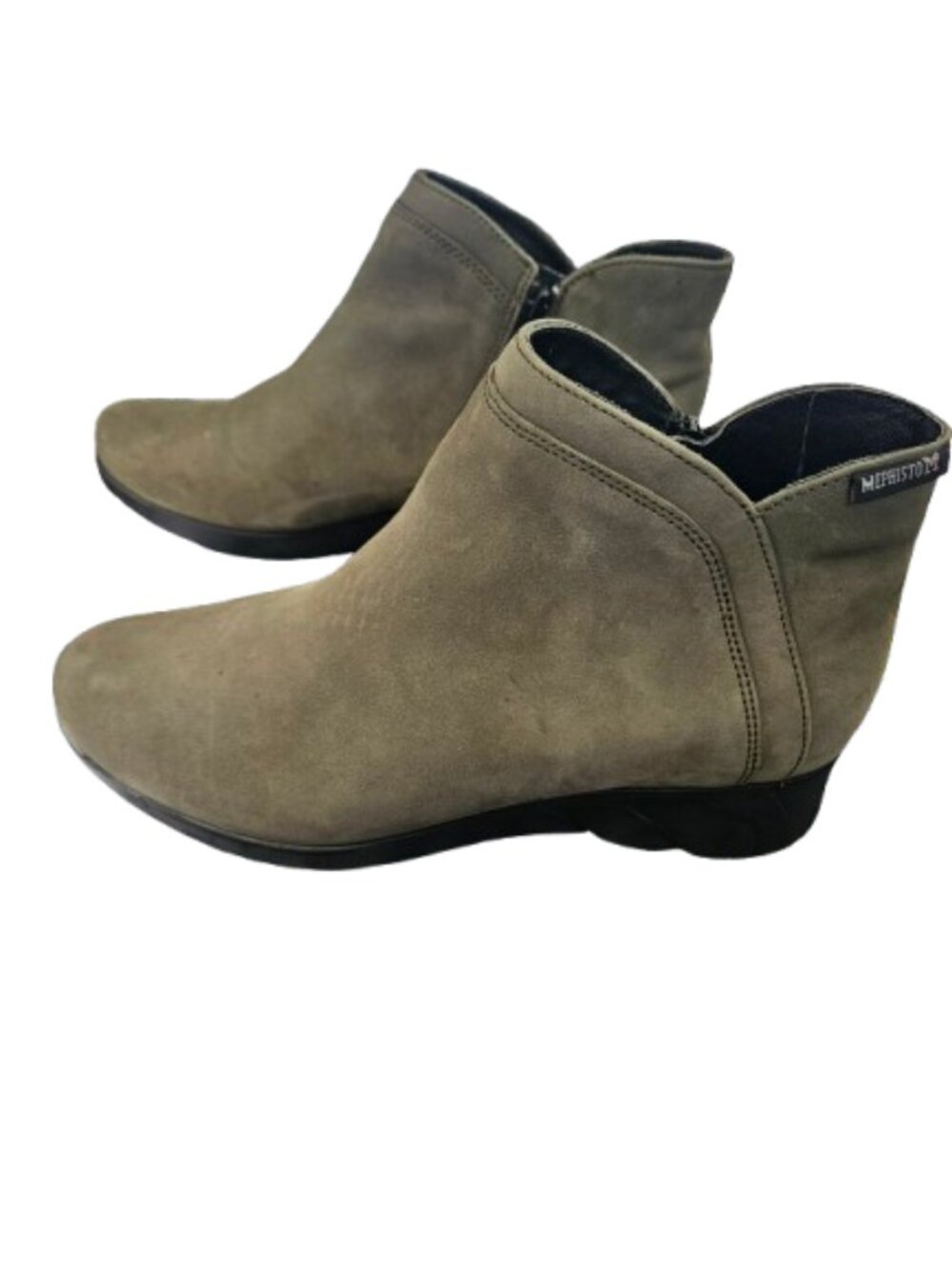 Mephisto Margaux Khaki Green Suede Wedge Ankle Boots Zip Booties Size 6